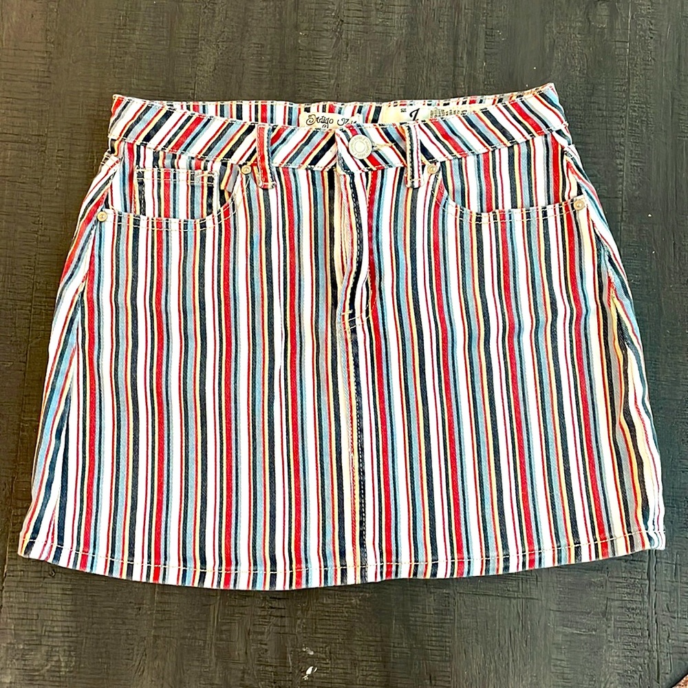 Striped denim mini skirt